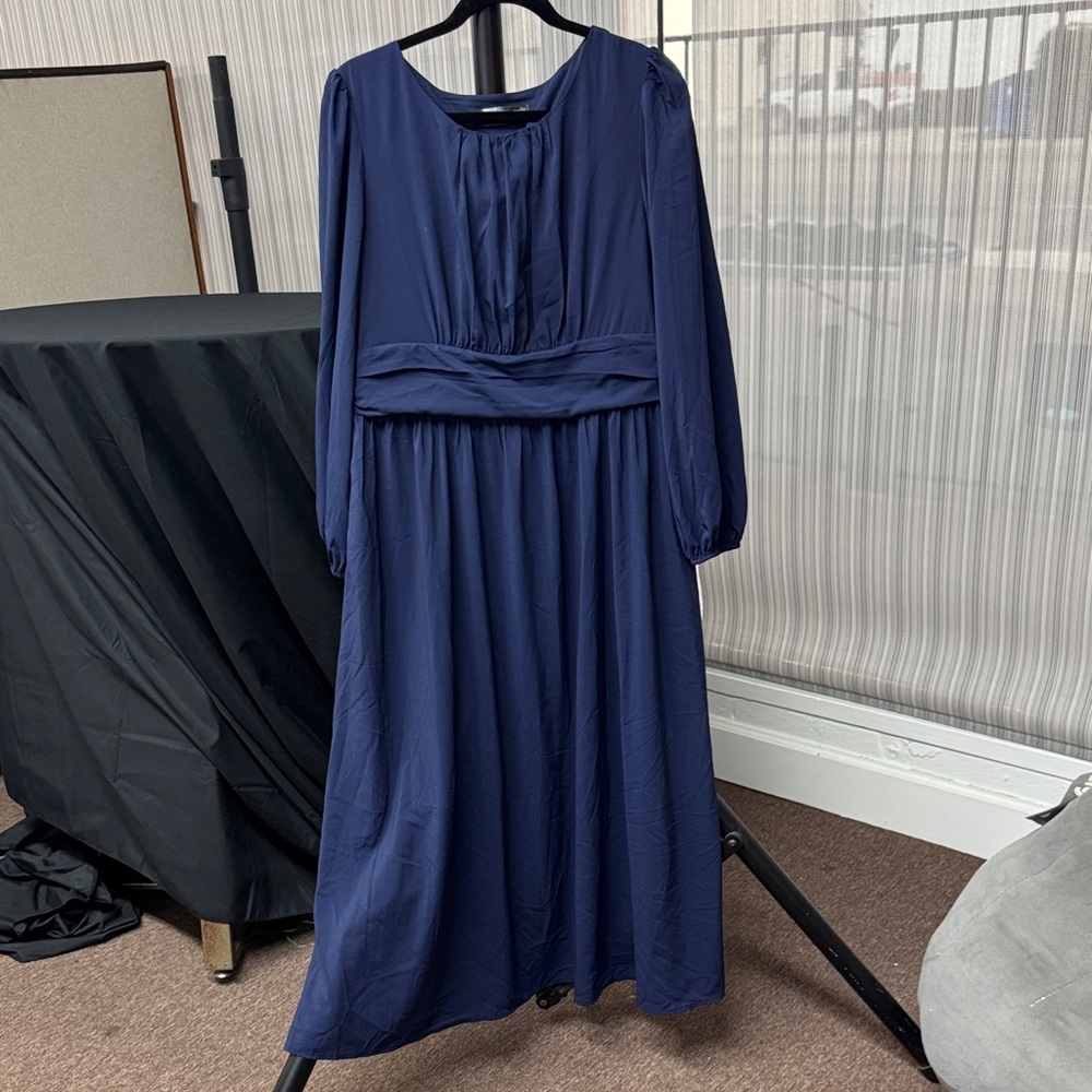 Navy Blue Maxi Conservative Women's Dress - Picture 3 of 3